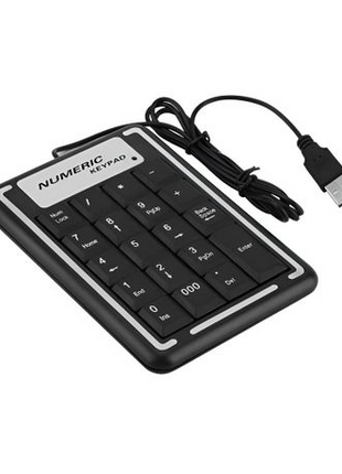 Wired USB Numeric Keypad 19-Key Plug & Play Number Pad for Laptop & Desktop, Black