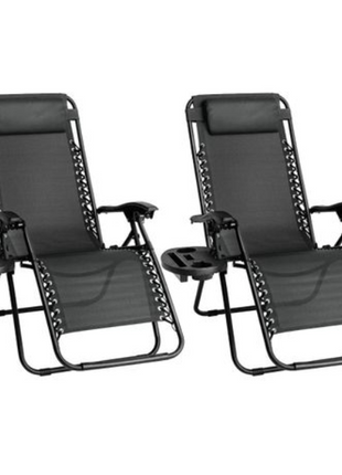 Outdoor Folding Reclining Lounge Chair 110×68×65 cm – Steel/Textilene – Adjustable Headrest & Cup‑Holder Tray – Multiple Colours