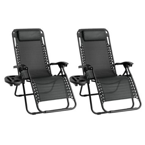 Outdoor Folding Reclining Lounge Chair 110×68×65 cm – Steel/Textilene – Adjustable Headrest & Cup‑Holder Tray – Multiple Colours