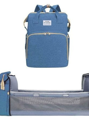 Multifunction Baby Diaper Backpack 35L with Foldable Bed, Waterproof Changing Station & Insulated Pockets – Grey/Navy