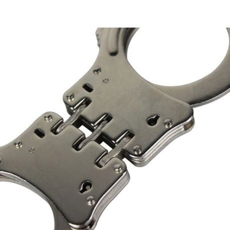 Carbon Steel Handcuff Set with 2 Keys – Hinged Restraint for Role Play/Stage – Silver