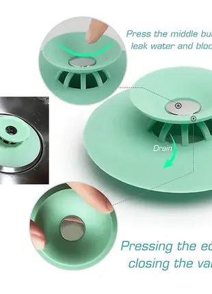 2-in-1 Silicone Sink Drain Stopper & Hair Catcher Universal Bathtub Plug 10cm Leak-Proof Green