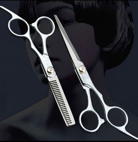Hair Cutting Scissors Set 6.5" – Stainless Steel Professional Thinning & Straight Scissors – Silver Finish GW-506