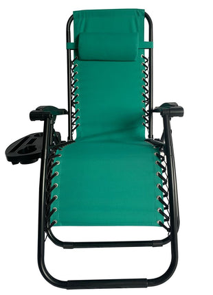 Outdoor Folding Reclining Lounge Chair 110×68×65 cm – Steel/Textilene – Adjustable Headrest & Cup‑Holder Tray – Multiple Colours