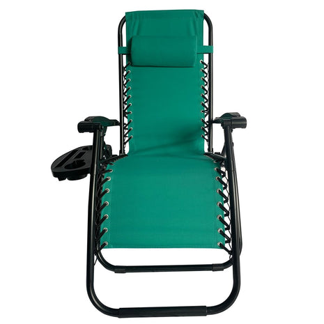 Outdoor Folding Reclining Lounge Chair 110×68×65 cm – Steel/Textilene – Adjustable Headrest & Cup‑Holder Tray – Multiple Colours