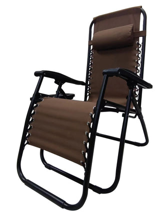 Outdoor Folding Reclining Lounge Chair 110×68×65 cm – Steel/Textilene – Adjustable Headrest & Cup‑Holder Tray – Multiple Colours