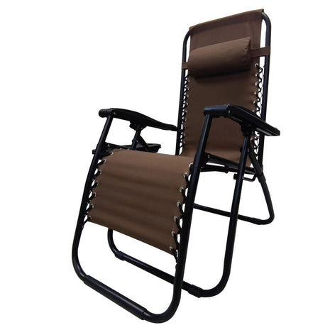 Outdoor Folding Reclining Lounge Chair 110×68×65 cm – Steel/Textilene – Adjustable Headrest & Cup‑Holder Tray – Multiple Colours