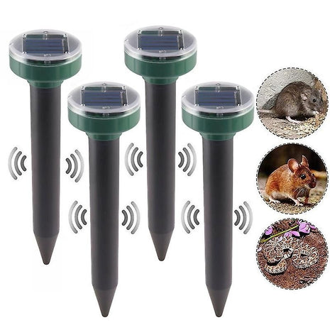 Solar Powered Mole & Rodent Repeller Spikes – 2‑Pack, Sonic + Vibration for Yard/Garden, Covers ~5 000 sq ft Each – Weather‑Resistant Green