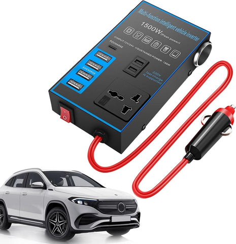 1500W Car Power Inverter with 4 USB Ports, PD Fast Charge & Multi AC Outlets