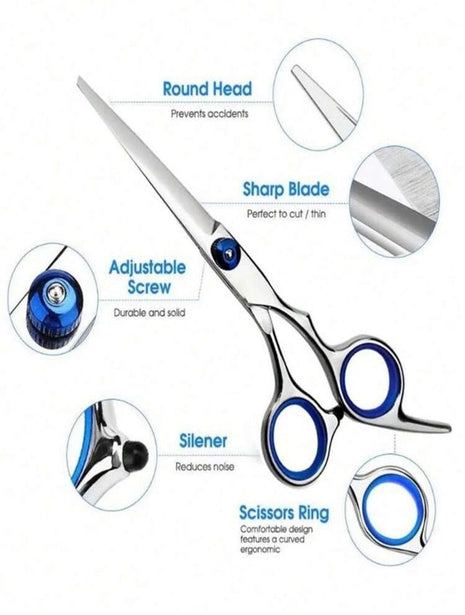 Hair Cutting & Thinning Scissors Set 6-Inch – Stainless Steel Sharp Blades – Offset Grip – Ergonomic Blue Ring – Professional Hairdresser Kit - GW-9721