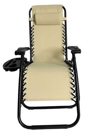 Outdoor Folding Reclining Lounge Chair 110×68×65 cm – Steel/Textilene – Adjustable Headrest & Cup‑Holder Tray – Multiple Colours