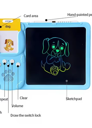 Children's LCD Handwriting Board + 112 Flash Cards – ABS Learning Tablet with Talking Reader – Drawing Toy for Kids 3–7