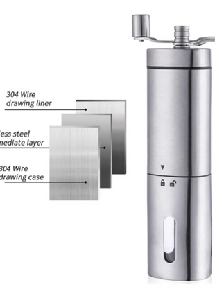 Manual Coffee Grinder Stainless Steel with Silent Ceramic Burr – Portable Hand Crank