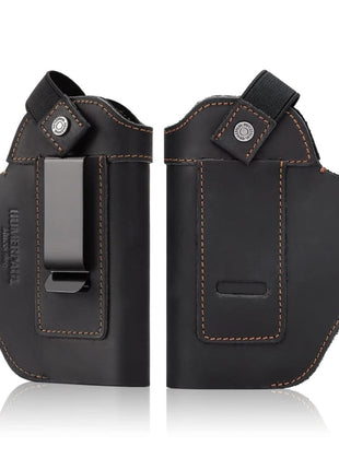 Universal Leather Gun Holster 11x13cm – Ambidextrous Clip – Compact Pistol Fit – Black/Brown/Coffee
