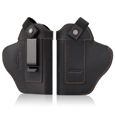 Universal Leather Gun Holster 11x13cm – Ambidextrous Clip – Compact Pistol Fit – Black/Brown/Coffee