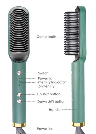Hair Straightener Brush 45W Ceramic Ionic Heated Comb with 6 Temp Settings, Anti-Frizz, Dual Voltage