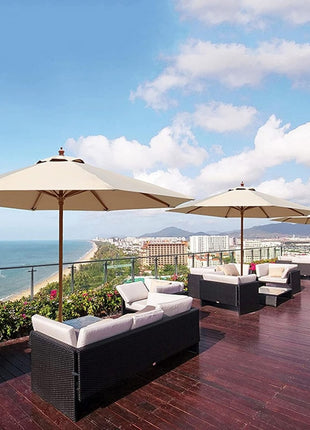 Outdoor Patio Umbrella 3 m Round Crank Lift – Waterproof Beige Canopy with Base