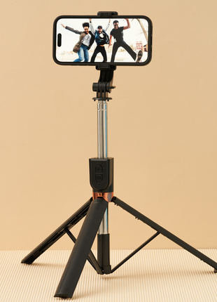 Bluetooth Selfie Stick Tripod with Built-In Remote, Extendable Stainless Steel Phone Stand for Smartphones 4.3–8 cm