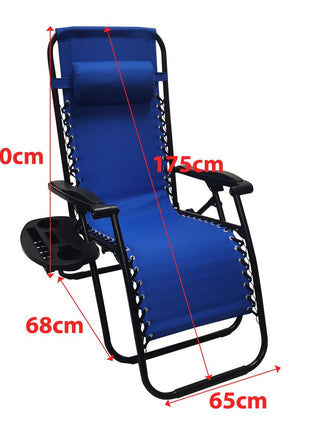 Outdoor Folding Reclining Lounge Chair 110×68×65 cm – Steel/Textilene – Adjustable Headrest & Cup‑Holder Tray – Multiple Colours
