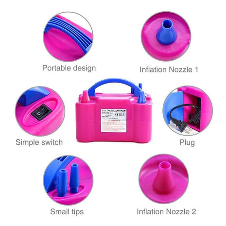 Electric Balloon Pump 600W Dual Nozzle | Manual/Auto Modes | Fast Inflation for Latex Balloons | Rose Red