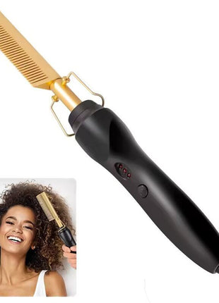 Hot Comb Hair Straightener for Coarse & Natural Hair – Fast Heating Electric Brush – Lightweight & Compact Styling Tool