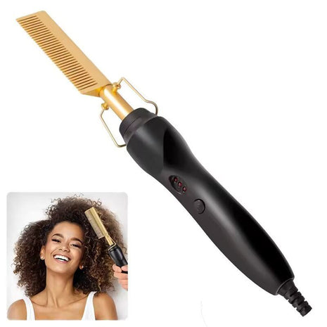 Hot Comb Hair Straightener for Coarse & Natural Hair – Fast Heating Electric Brush – Lightweight & Compact Styling Tool