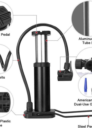 Mini Foot Pump with Gauge 160 PSI – Aluminum Body + Presta/Schrader Compatible