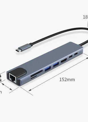 UNISYNC 8-in-1 USB-C Docking Station with 87W PD, HDMI, USB 3.0, RJ45, SD/TF – Slim Hub