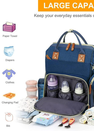 Diaper Bag Backpack 16.5" – Waterproof Oxford Baby Bag with Changing Station, USB Port, 18 Pockets
