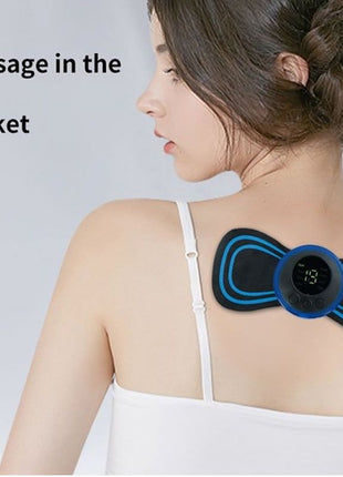 Compact and USB‑rechargeable EMS massager pad designed for neck, back, waist, arms or legs. Offers 8 modes and 19 intensity levels.