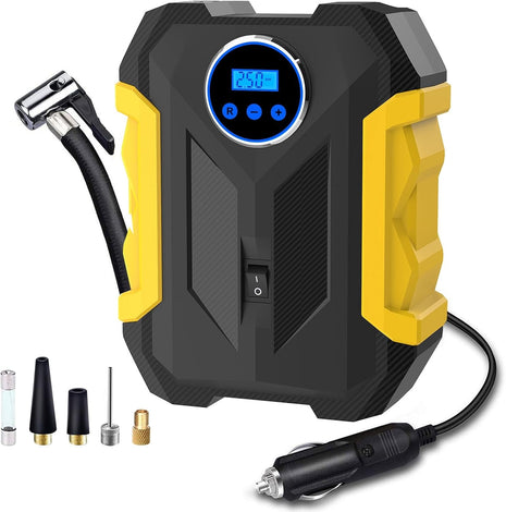 Digital Tyre Inflator 150PSI 12V – Fast Air Compressor with Auto Shut-Off, LED Display & 4 Nozzles