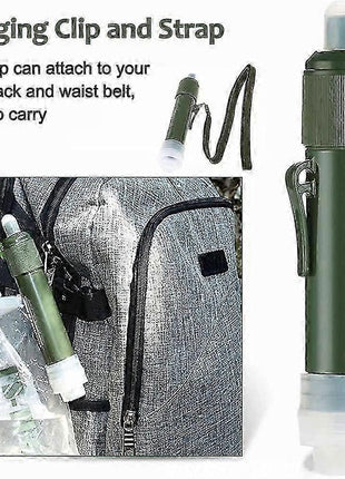 Filterwell Portable Water Filter Straw 4000L – 0.01 Micron Carbon Filtration + BPA-Free Water Bag – Green