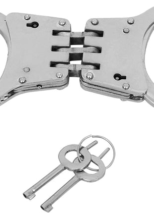 Carbon Steel Handcuff Set with 2 Keys – Hinged Restraint for Role Play/Stage – Silver