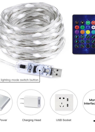 RGBIC Smart LED String Lights 5m 200 LEDs – Dreamcolor USB Fairy Lights – App & Remote Control – IP65 Water resistant – Multicolor