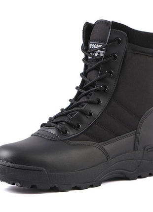 Men's Waterproof Hiking Boots – Synthetic Leather, Side Zip – Black Outdoor Combat Style