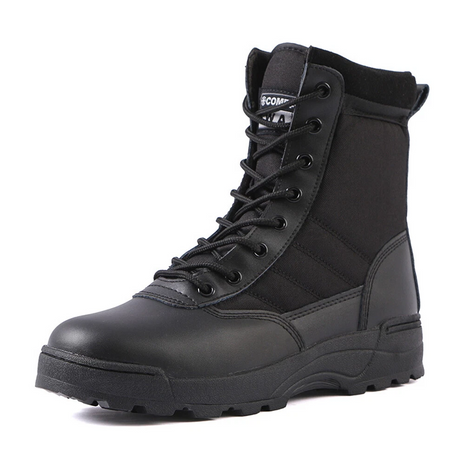 Men's Waterproof Hiking Boots – Synthetic Leather, Side Zip – Black Outdoor Combat Style