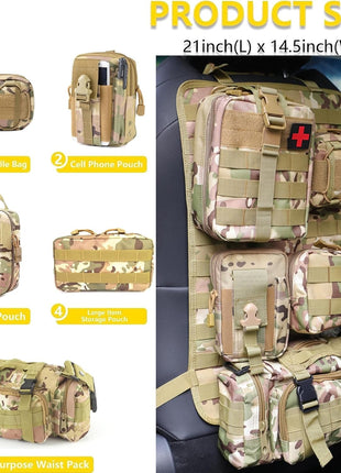 Tactical Seat Organizer 6-Piece Kit with MOLLE Pouches – 1000D Nylon – Universal Fit