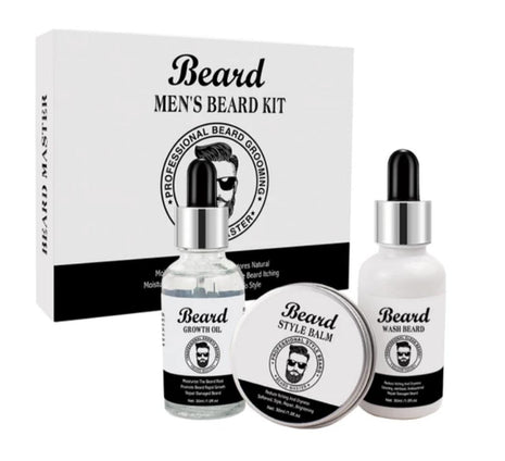 Beard Grooming Kit for Men – 3-Piece Beard Care Set with Shampoo, Growth Oil & Balm