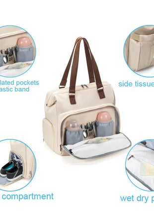 Mommy Diaper Bag 40x17x35cm Waterproof Oxford – 4-in-1 Backpack Tote with Wet/Dry Compartment