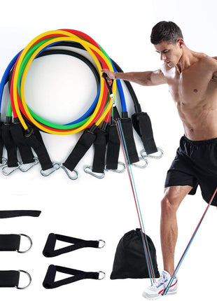 5-in-1 Resistance Bands Set – 100lb Adjustable Latex Workout Kit with Handles, Door Anchor & Carry Bag