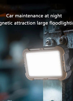 Mini Work Light 1200 mAh ABS COB LED Solar + USB-C Rechargeable – 7 Modes Folding Torch Powerbank – Black & Brown