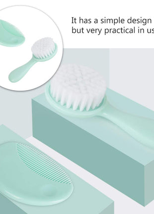 Baby Hair Brush & Comb Set –Soft Imitation Wool Bristles – Cradle Cap Scalp Massager