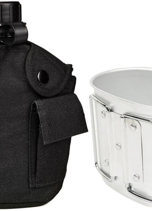3 Piece Outdoor Canteen Kit with Aluminum Cup, Bottle and Carry Bag for Camping, Hiking and Survival