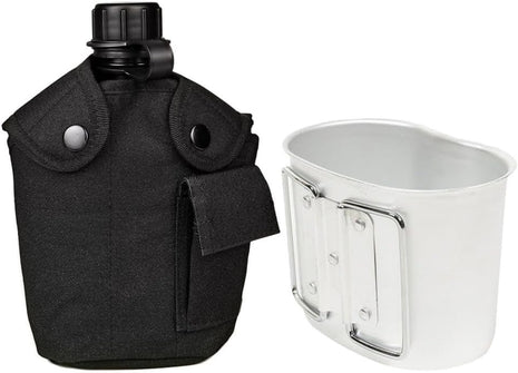 3 Piece Outdoor Canteen Kit with Aluminum Cup, Bottle and Carry Bag for Camping, Hiking and Survival