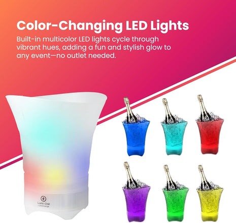 LED Ice Bucket 5L with RGB Lights and Bluetooth Speaker – Waterproof Plastic Party Cooler – White