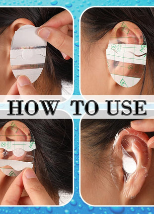Waterproof Ear Protector Covers for Bathing & Swimming, 60 Disposable PU & Cotton Ear Stickers