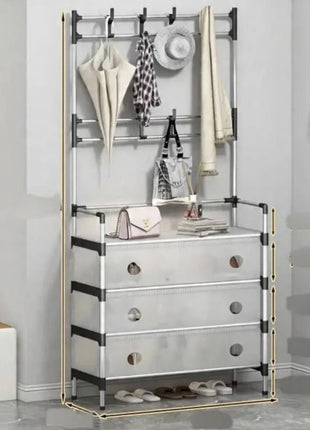 4-Tier Shoe Storage Cabinet with Coat Rack, Removable Shelf Divider, Galvanised Steel Tube & PP Panels (Copy)