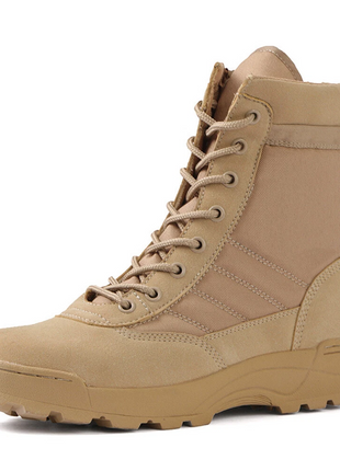Men's Waterproof Hiking Boots – Synthetic Leather, Side Zip – Black Outdoor Combat Style