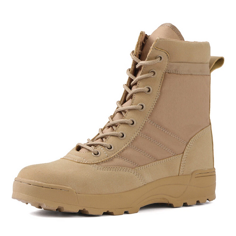 Men's Waterproof Hiking Boots – Synthetic Leather, Side Zip – Black Outdoor Combat Style