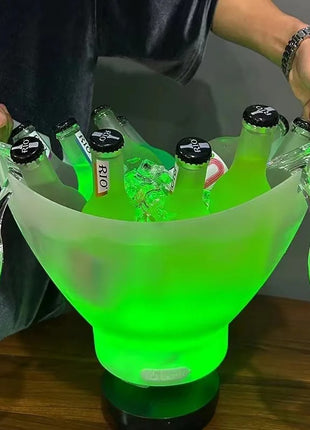 7L LED Ice Bucket with Bluetooth 5.4 Speaker – Rechargeable USB-C Party Beverage Cooler – Multicolor Lighting – White